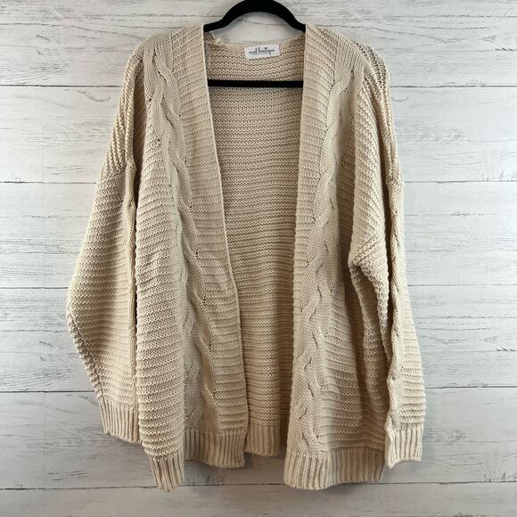 Mod Boutique Cream Cable Knit Open Front Cardigan Size L - Picture 1 of 8